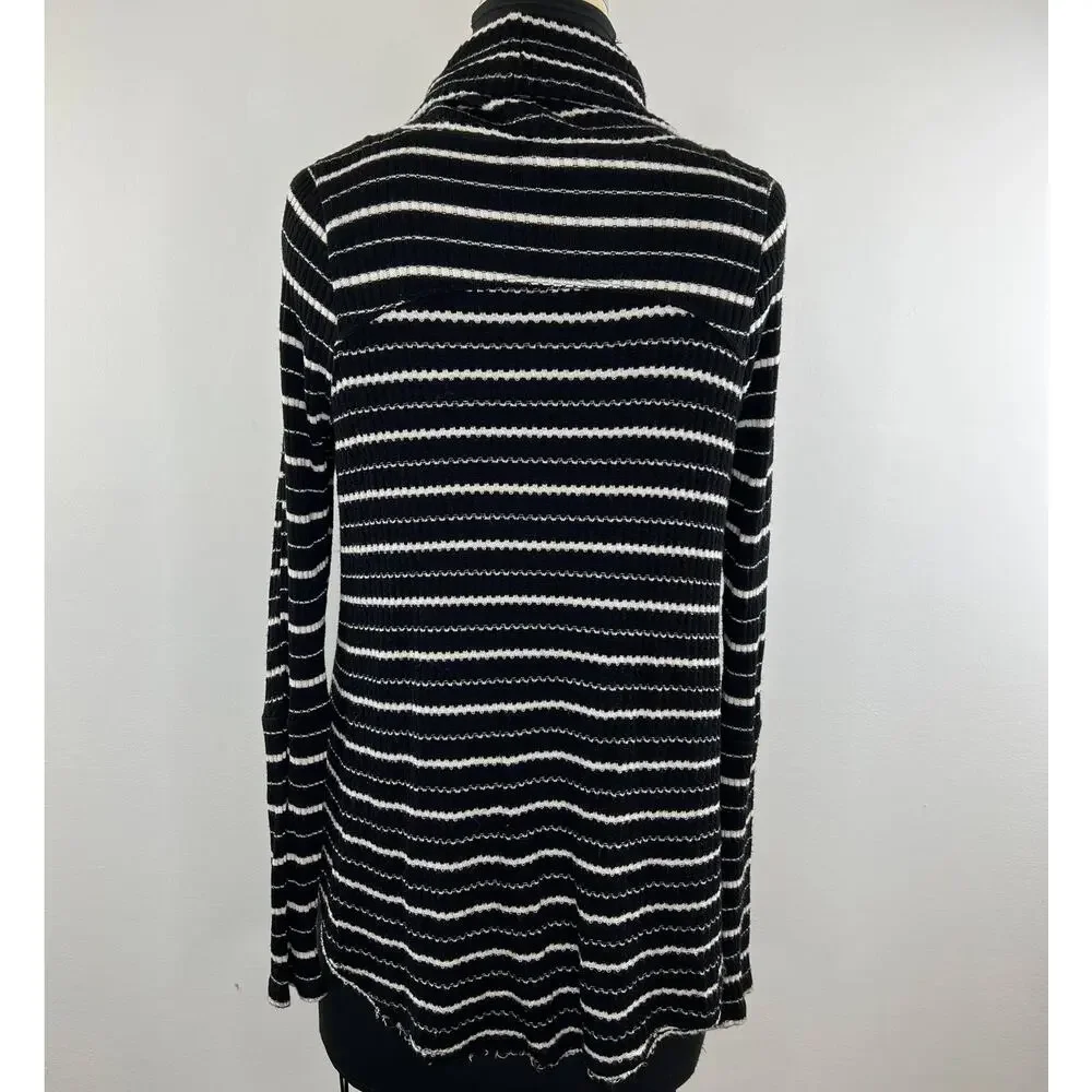 We The Free People Black White Striped Drippy Thermal Cowl Neck Top Size XS